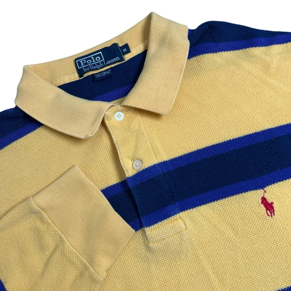 Vintage Polo Ralph Lauren Mens XL Multicolor Striped Rugby Long Sleeve Sweater‎